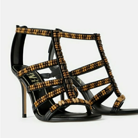 Zara NWT Stiletto Beaded Open Toe Sandals 7.5 38 - Picture 3 of 8